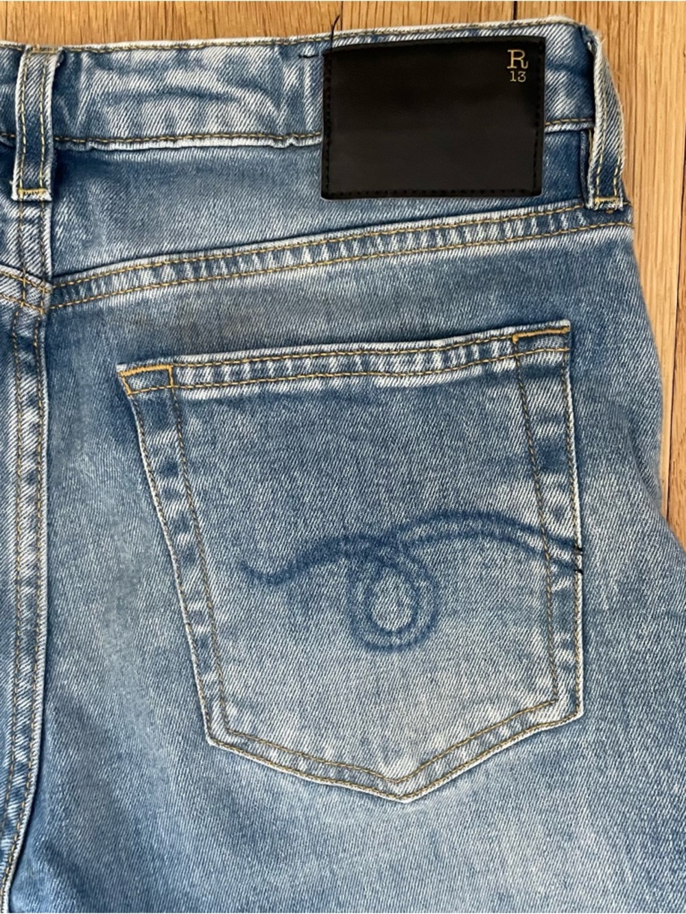 R13 Boy Rip Straight Leg Jeans in Jasper Stretch - Size 28 - Picture 7 of 9